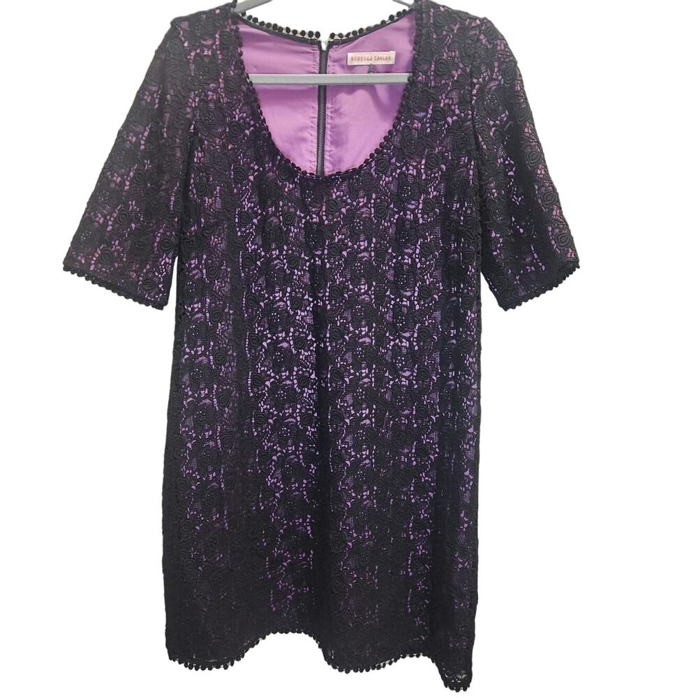REBECCA TAYLOR black floral punk dress lace overlay size 10